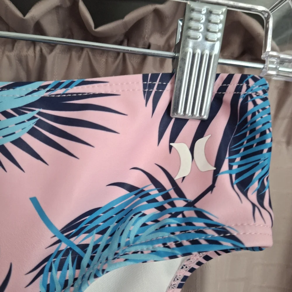 Youth Hurley 2 Piece Swimsuit Pink Blue Palm Print Size XL